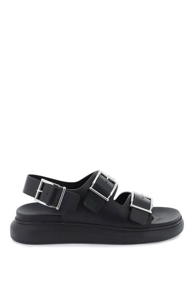 Shop Alexander Mcqueen Leather Sandals With Maxi Buckles