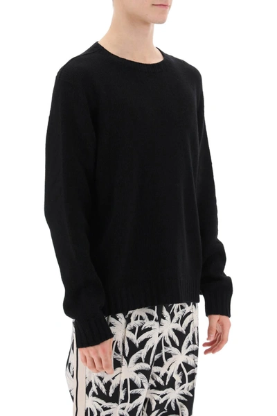 Shop Palm Angels Wool Sweater With Logo Intarsia