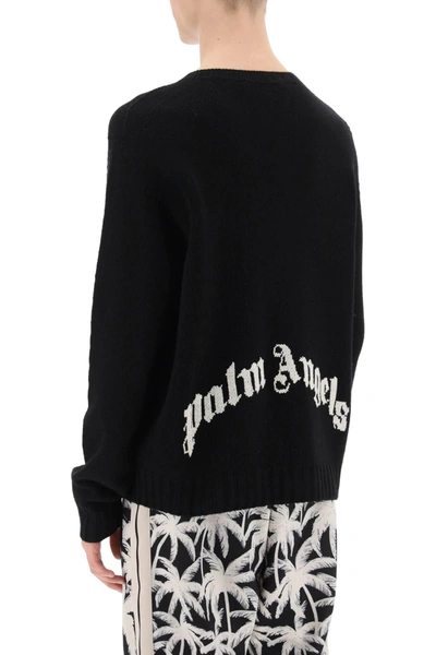 Shop Palm Angels Wool Sweater With Logo Intarsia