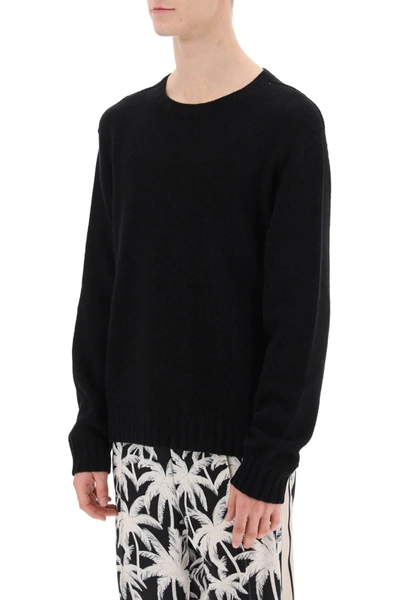 Shop Palm Angels Wool Sweater With Logo Intarsia