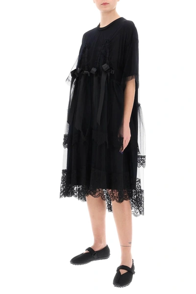 Shop Simone Rocha Midi Dress In Mesh With Lace And Bows