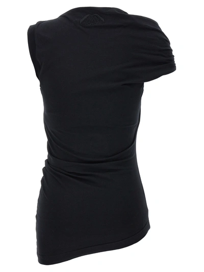 Alexander Mcqueen Asymmetric Bow-detailed Embroidered Stretch-cotton Jersey Top