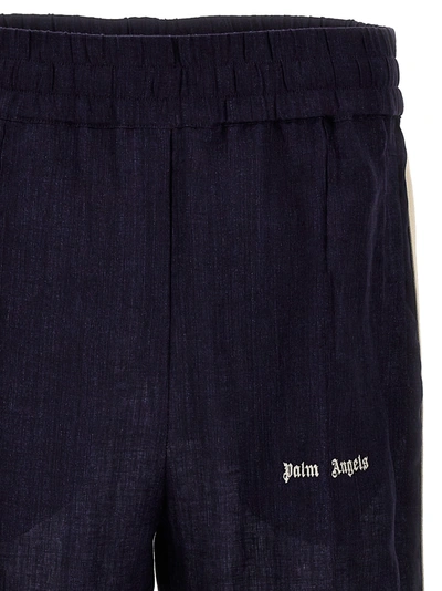 Shop Palm Angels Classic Logo Linen Track Pants Blue