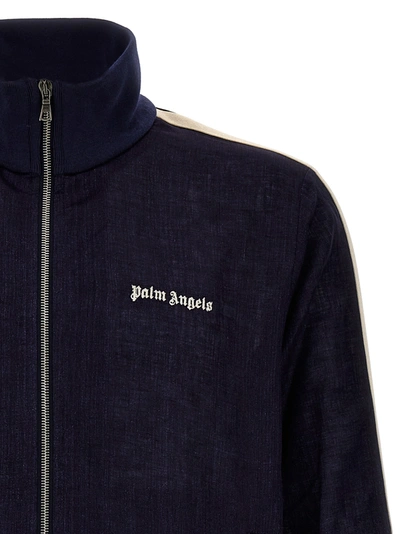 Shop Palm Angels Classic Logo Linen Track Sweatshirt Blue