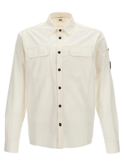 Shop C.p. Company Gabardine Shirt With Logo Badge Shirt, Blouse White