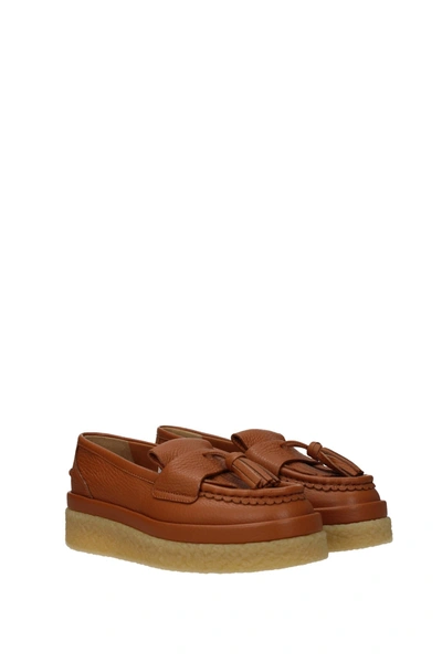 Shop Chloé Loafers Leather Brown Caramel