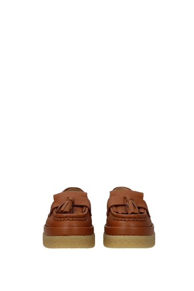 Shop Chloé Loafers Leather Brown Caramel