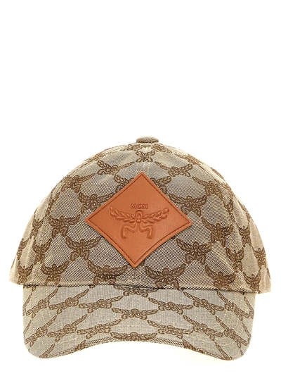 Shop Mcm Logo Printed Cap Hats Beige