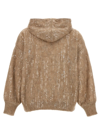 Shop Brunello Cucinelli Sequin Hooded Cardigan Sweater, Cardigans Beige