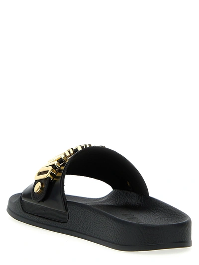 Shop Moschino Slide Logo Sandals Black