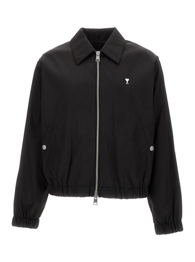 Shop Ami Alexandre Mattiussi Black Jacket With Adc Logo In Cotton Blend Man