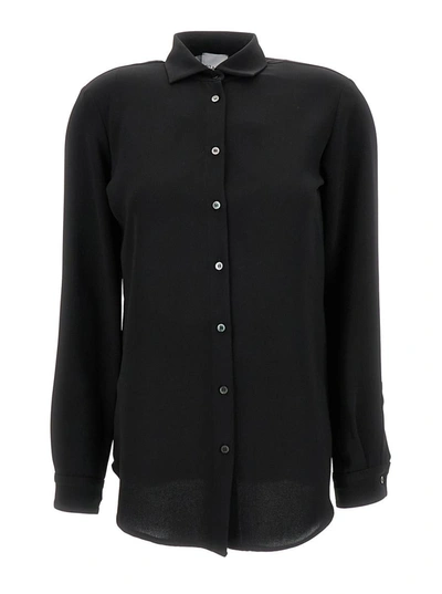 Shop Plain Black Relaxed Shirt With Mother-of-pearl Buttons In Cady Woman