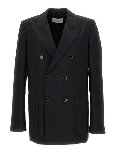 Shop Ami Alexandre Mattiussi Black Double Breasted Blazer With Buttons In Wool Man