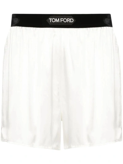 Shop Tom Ford Shorts With Velvet Details In Nude & Neutrals