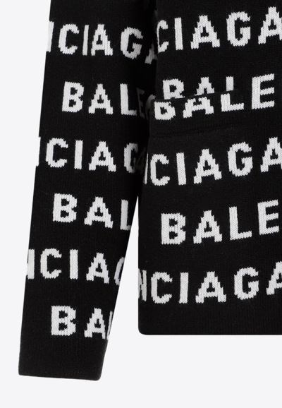 Shop Balenciaga All-over Logo Cardigan In Wool In Monochrome