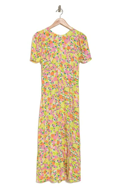 Shop Afrm Jamie Print Open Back Short Sleeve Dress In Limelight Ditsy
