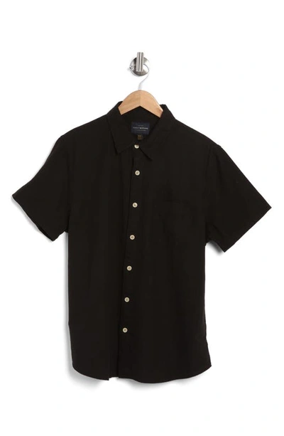 Shop Lucky Brand San Gabriel Short Sleeve Linen Blend Button-up Shirt In Jet Black