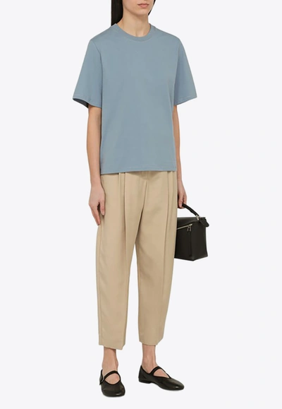 By Malene Birger Large Round Neck Blue T Shirt In Organic Cotton In Light Blue