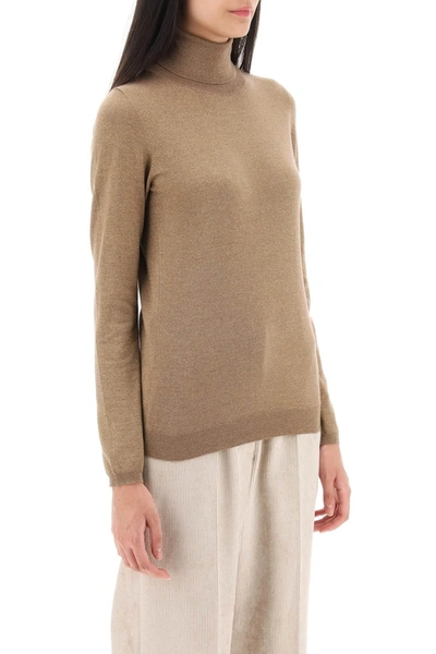 Shop Brunello Cucinelli Turtleneck Sweater In Cashmere And Silk Lurex Knit