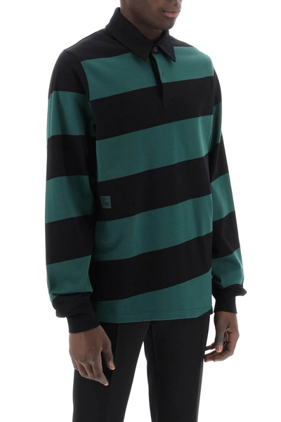 Shop Burberry Striped Long Sleeve Polo Shirt