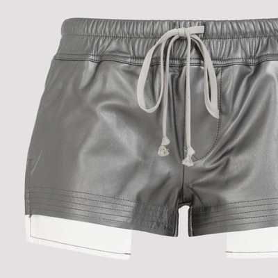 Shop Rick Owens Fog Boxers Metallic Leather Pants In Grey