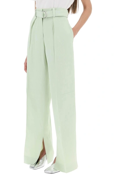 Shop Jil Sander Belted Linen Blend Trousers