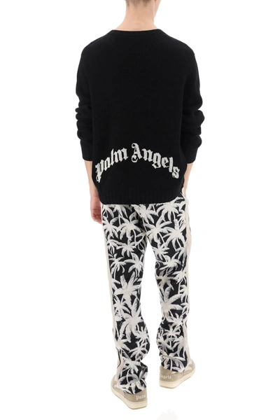 Shop Palm Angels Wool Sweater With Logo Intarsia