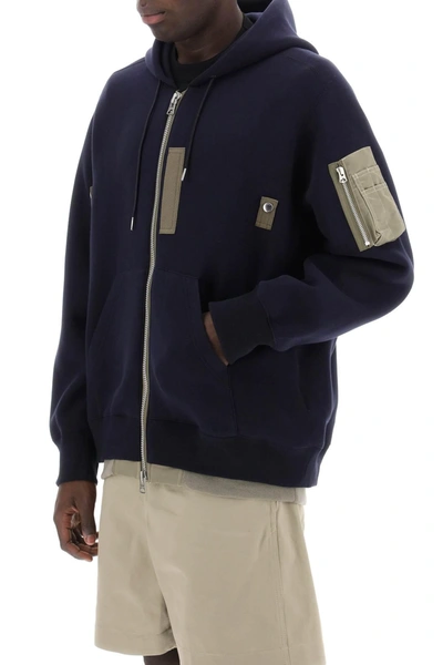 Shop Sacai Full Zip Hoodie With Contrast Trims