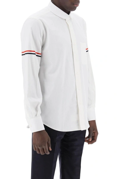 Shop Thom Browne Seersucker Shirt With Rounded Collar