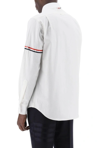 Shop Thom Browne Seersucker Shirt With Rounded Collar