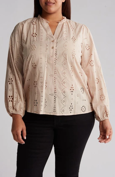 Shop Forgotten Grace Eyelet Blouse In Taupe