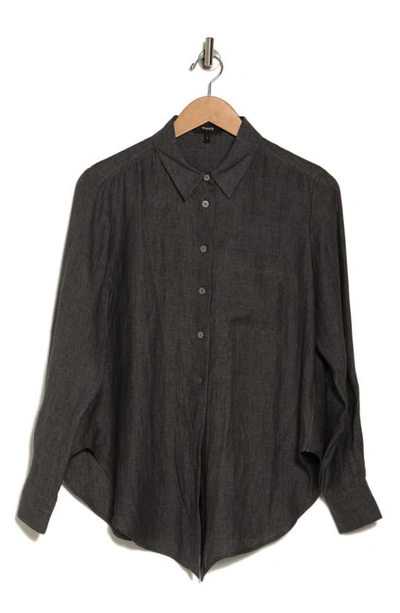 Shop Theory Hekanina Hemp Drape Long Sleeve Button-up Shirt In Pewter Melange