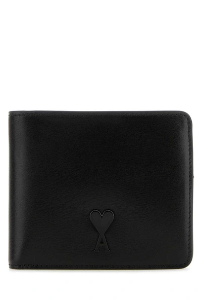 Shop Ami Alexandre Mattiussi Ami Paris Ami De Coeur Leather Wallet In Black