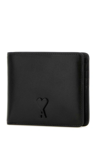 Shop Ami Alexandre Mattiussi Ami Paris Ami De Coeur Leather Wallet In Black