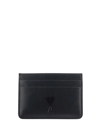 Shop Ami Alexandre Mattiussi Ami Paris Ami De Coeur Leather Card Case In Black
