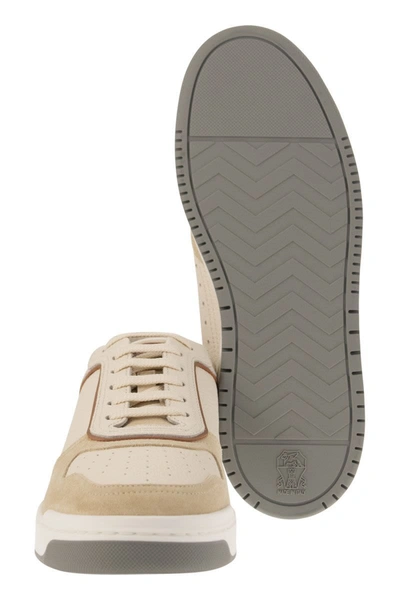 Shop Brunello Cucinelli Basket Trainers In Grained Calfskin And Washed Suede In Cream/beige