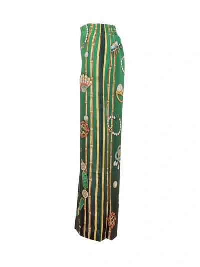 Shop Casablanca Green Multicolour Silk Trousers