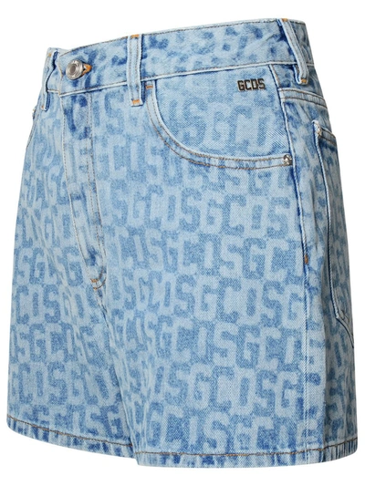 Shop Gcds Light Blue Cotton Shorts