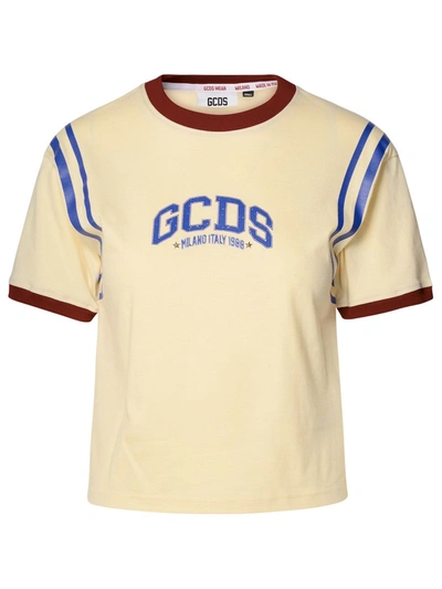 Shop Gcds Ivory Cotne T-shirt In Avorio