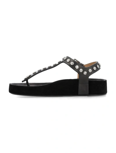 Shop Isabel Marant Enore Thong Sandal In Black Silver