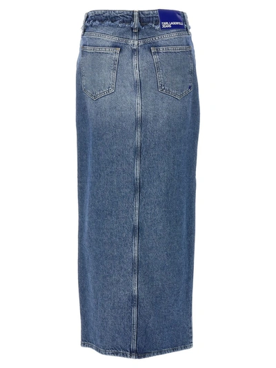 Shop Karl Lagerfeld Maxi Denim Skirt In Blue