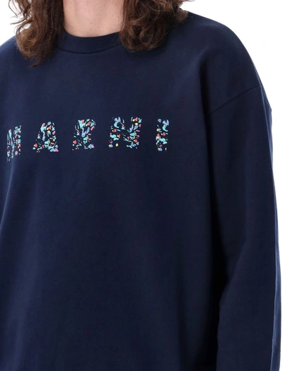 Shop Marni Logo Flowers Sweater In Navy