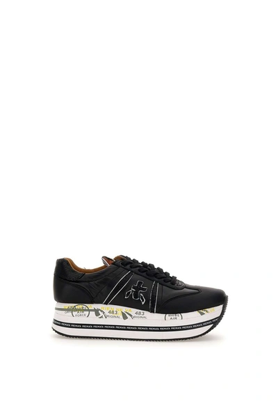 Shop Premiata Black Leather Blend Sneakers