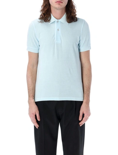 Shop Tom Ford Towelling Polo In Crystal Blue
