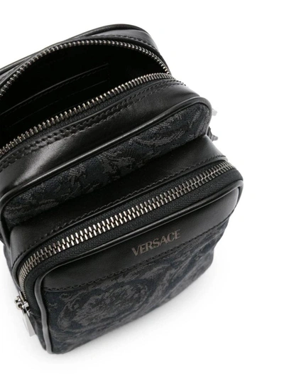 Shop Versace Black And Ruthenium Barocco Athena Crossbody Bag In Black+black-ruthenium