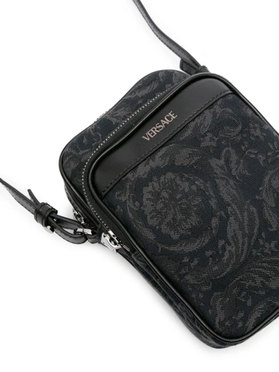 Shop Versace Black And Ruthenium Barocco Athena Crossbody Bag In Black+black-ruthenium
