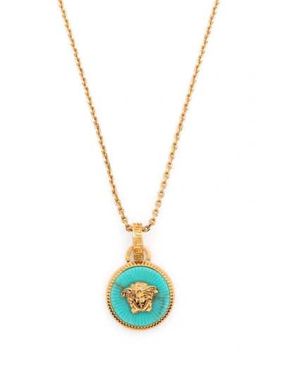 Shop Versace Jellyfish Gold Brass Necklace In Blue