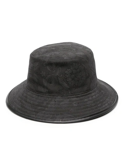 Shop Versace Black Cotton Hat In Grey