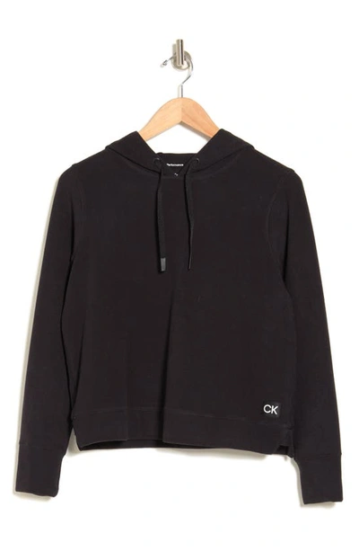 Shop Calvin Klein Textured Crop Hoodie In Black