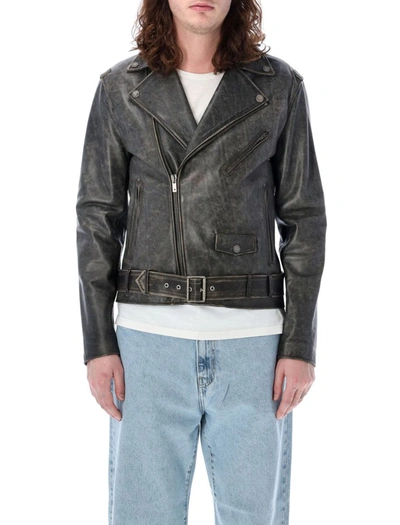 Shop Golden Goose Biker Leather Jacket In Black